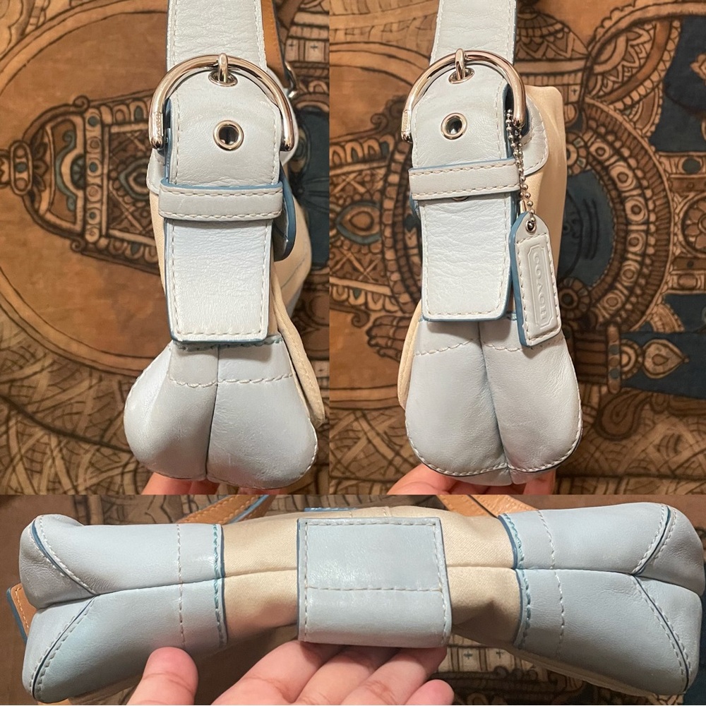 COACH Soho Pocket Flap #1879 Crème & Blue Leather Chunky Buckle Y2K Shoulder Bag - Picture 9 of 14